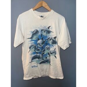 Vintage Rainforest Cafe Dolphin Graphic T-Shirt White 90s Made in USA Large